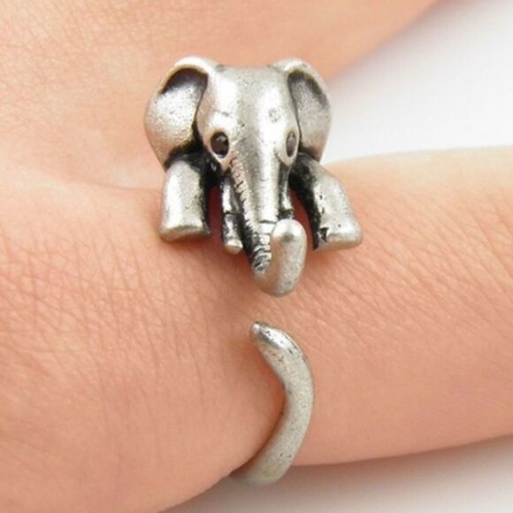 New Elephant Wrap Around Bronze Silver Ring - Picture 1 of 5